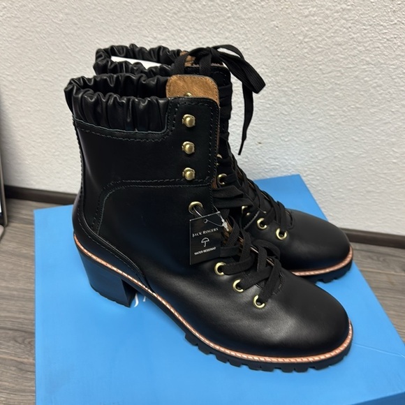 JACK ROGERS Womens Black Gathered Harper Toe Block Heel Leather Booties - Picture 7 of 9